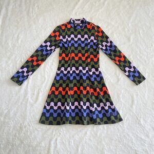 Nooworks Tonya Mock Neck Long Sleeve Mini Dress Multicolor Wavy Stripe Size XS